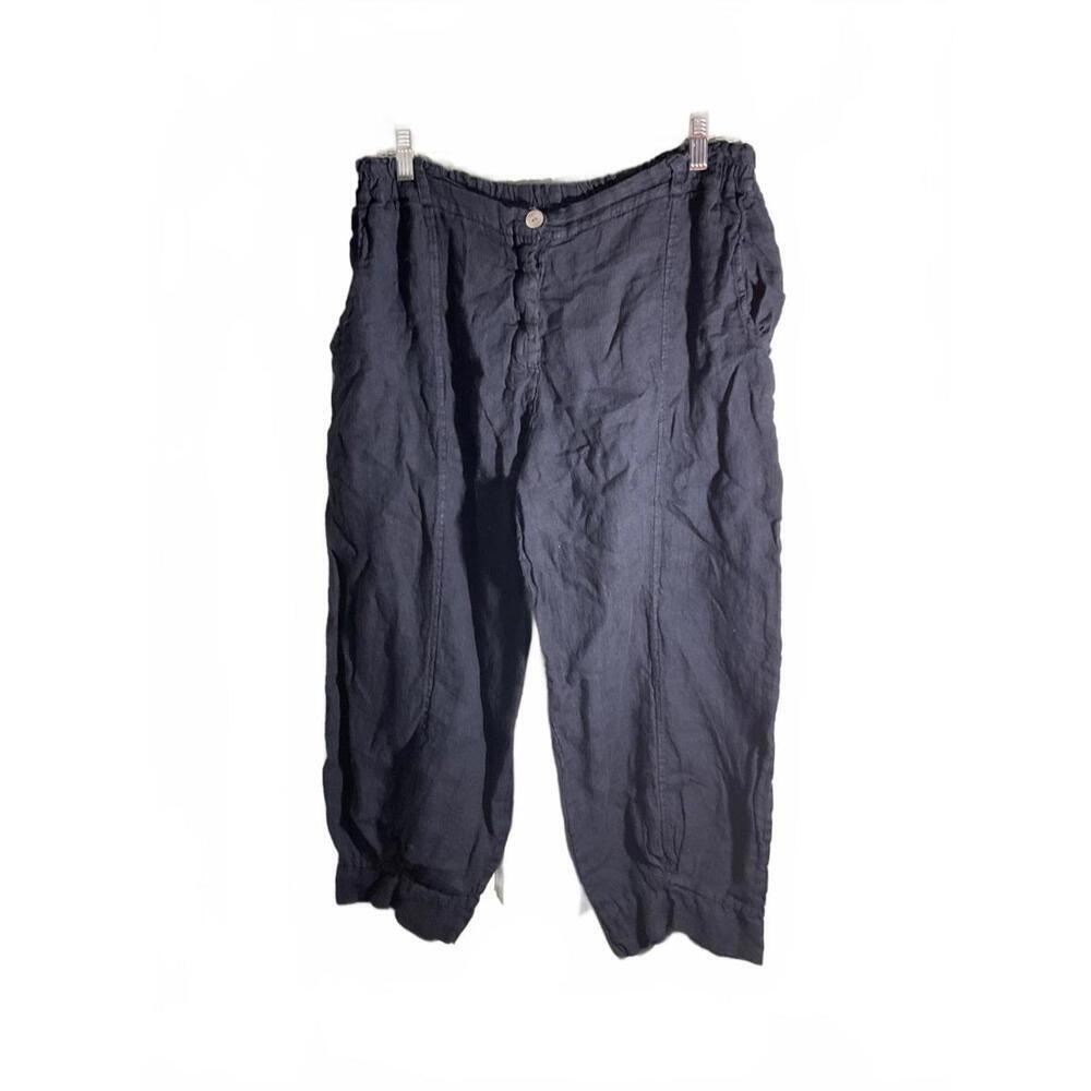 Luca Vanucci Blue Linen Lagenlook Pleated Hem Made in Italy Pants Relaxed Fit